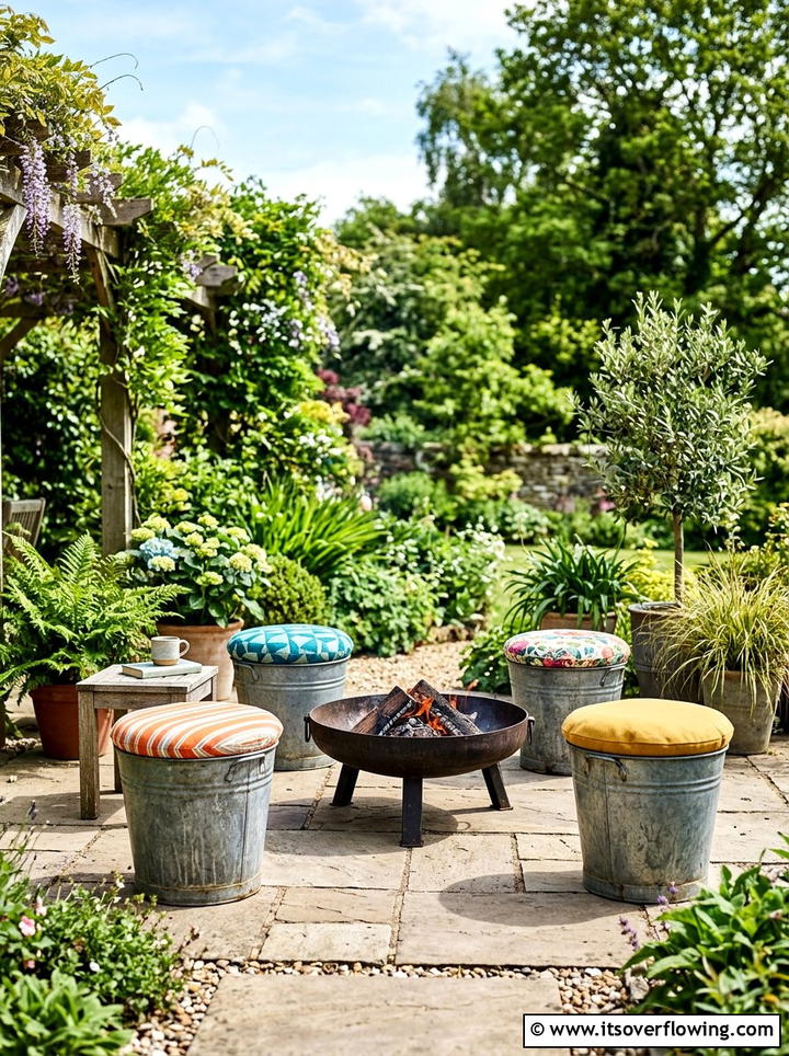 Metal Bucket Patio Stool - 25 upcycled garden ideas for patios