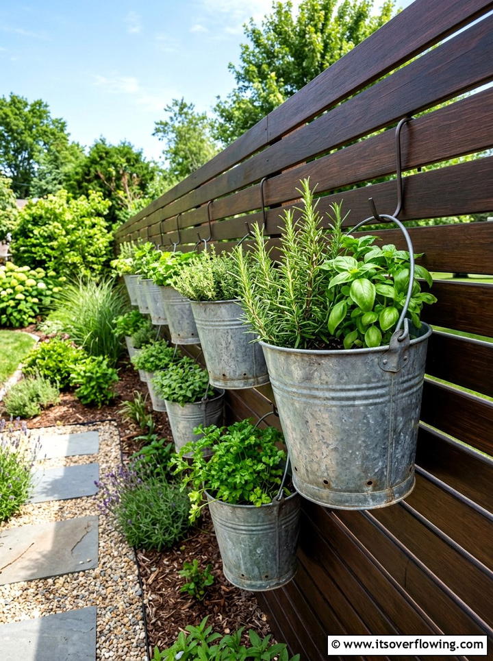 Metal Bucket Planter - 25 reusing old things ideas for fence decor
