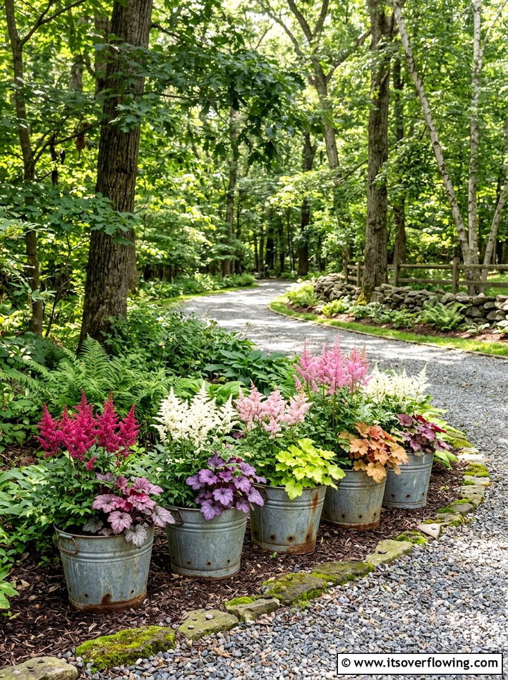 Metal Bucket Shade Perennials - 25 upcycled garden ideas for shaded spaces