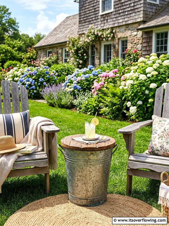 Metal Bucket Side Table - 25 upcycled garden ideas with outdoor tables
