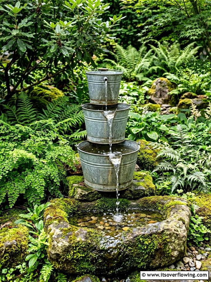 Metal Bucket Water Feature - 25 recycled garden ideas with recycled metal art