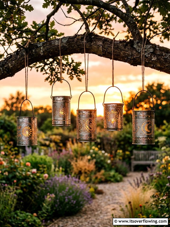 Metal Can Lanterns - 25 upcycled garden ideas for year round decor