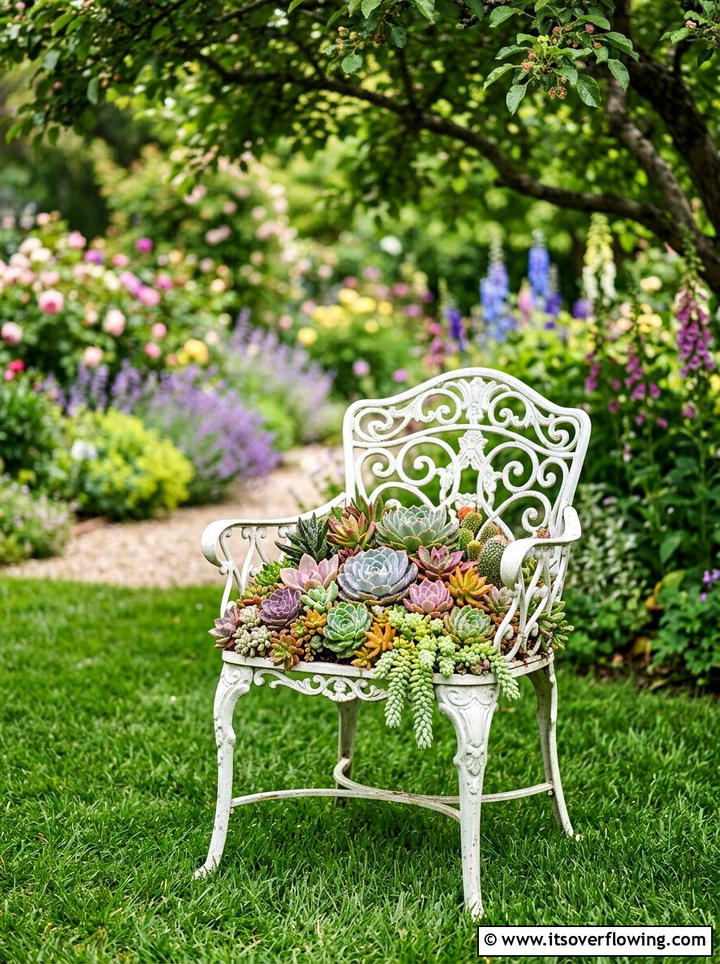 Metal Chair Succulent Planter - 25 garden decor ideas with succulent displays