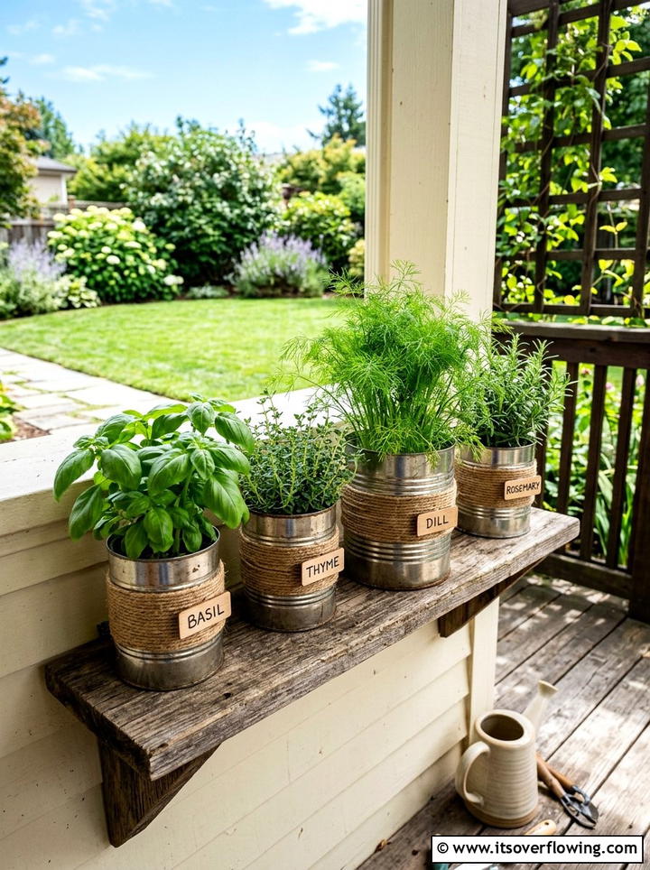 Metal Coffee Tin Planter - 25 upcycled garden ideas with herb planters