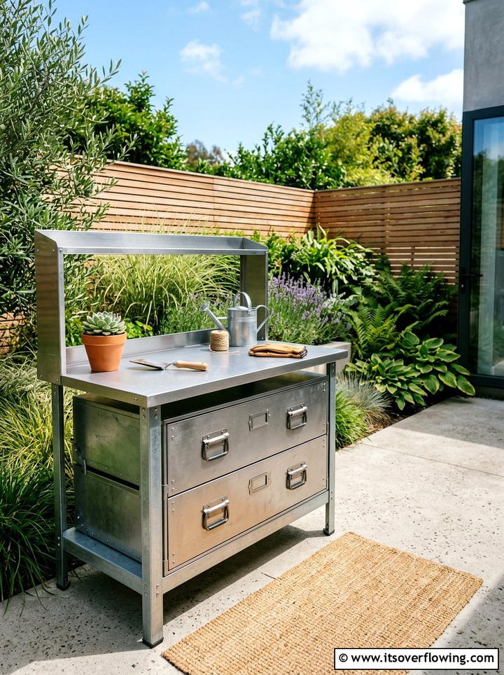 Metal Desk Potting Bench - 25 upcycled garden ideas with potting benches