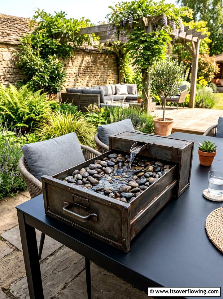 Metal Drawer Water Feature - 25 recycled garden ideas with old drawers
