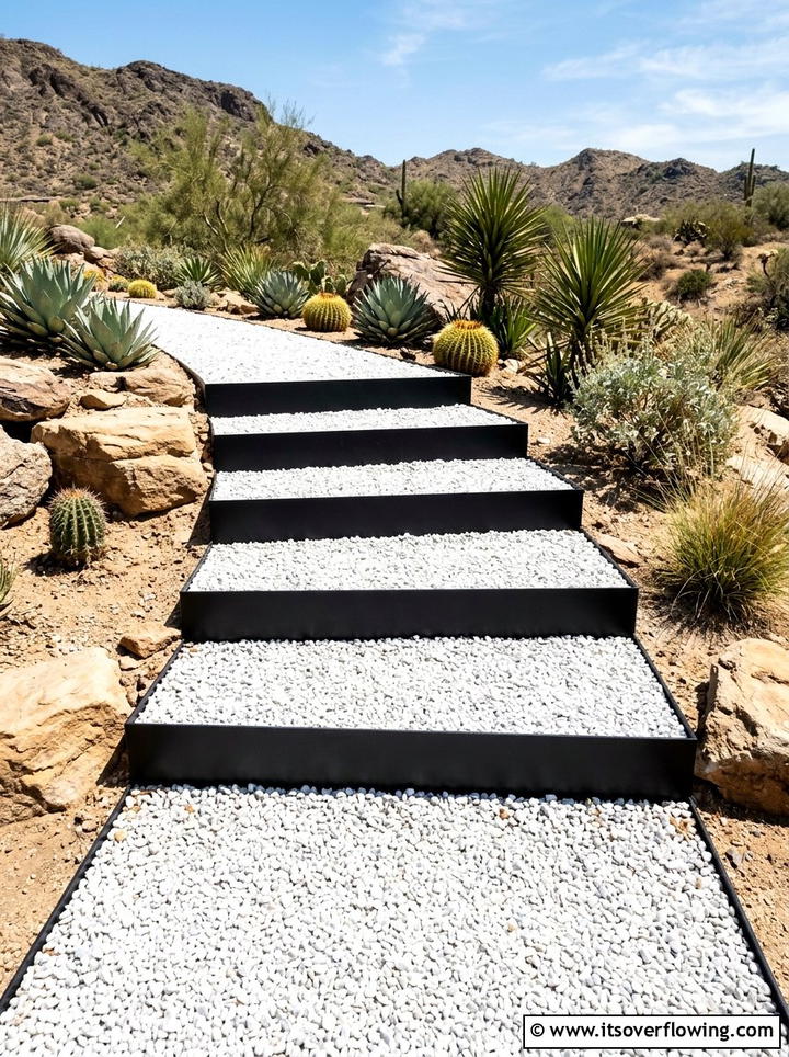 Metal Edging Gravel Steps - 25 backyard ideas with steps