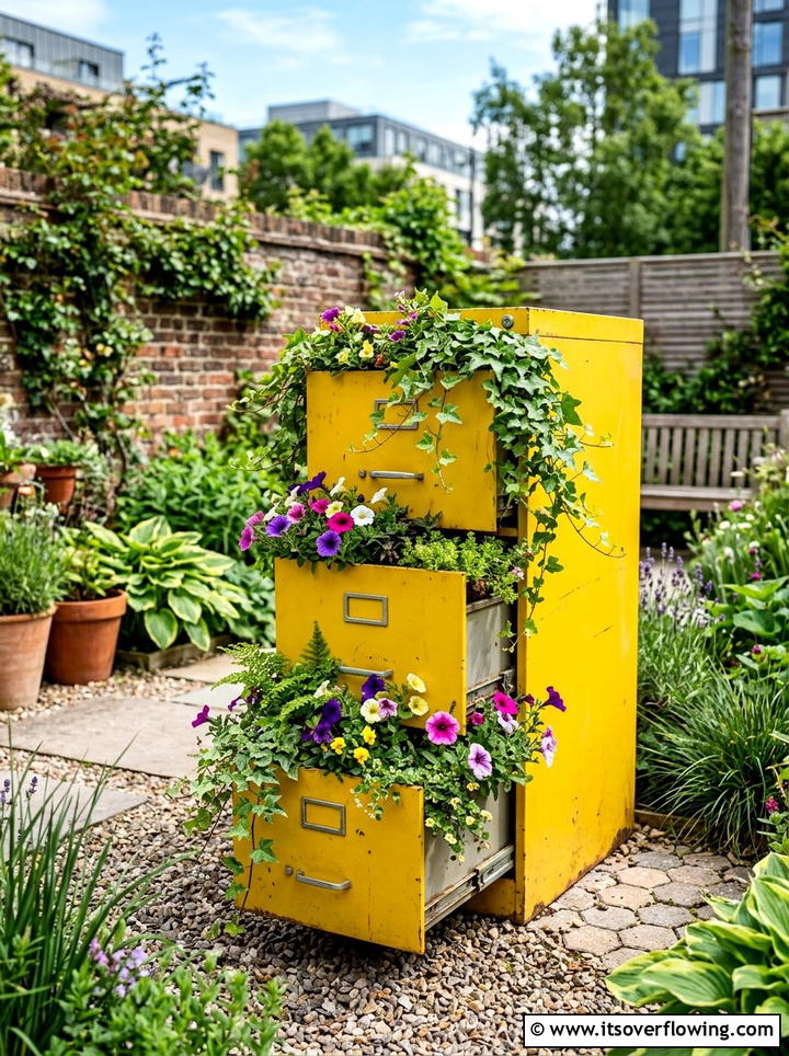 Metal Filing Cabinet Garden Planter - 25 garden ideas with old furniture