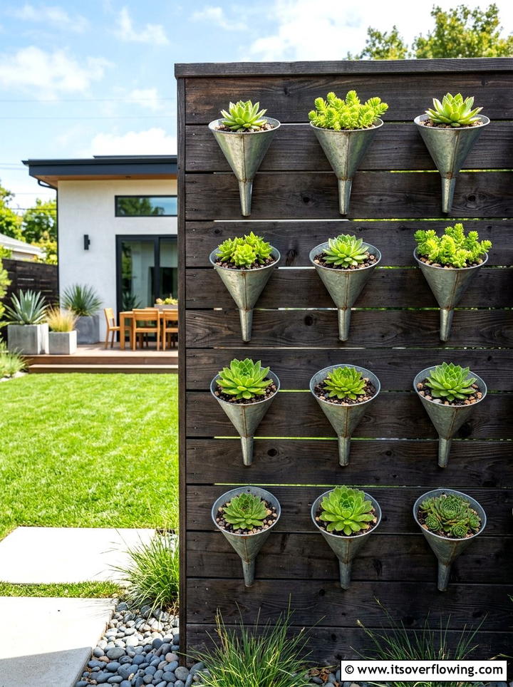 Metal Funnel Wall Planter - 25 upcycled garden ideas with modern style