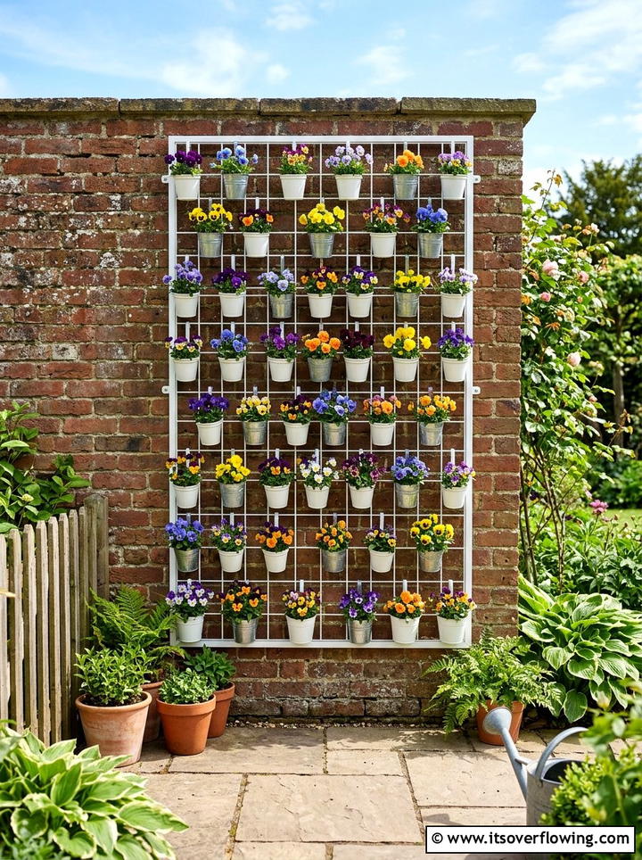 Metal Grid Panel - 25 cheap garden ideas with vertical gardens