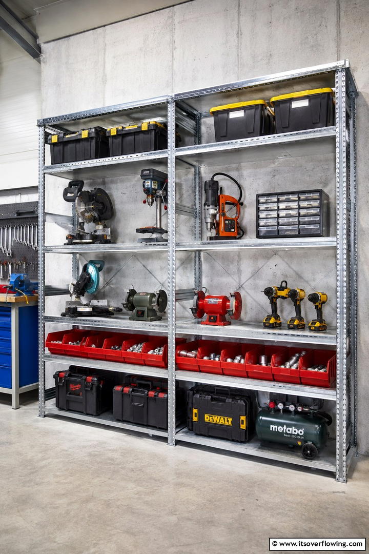 Metal Industrial Shelves - 30 Shed Shelving Ideas for Optimal Storage Solutions