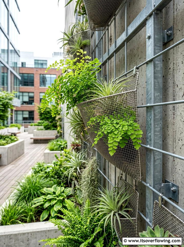 Metal Mesh Garden Pocket - 25 creative garden ideas with pocket planters