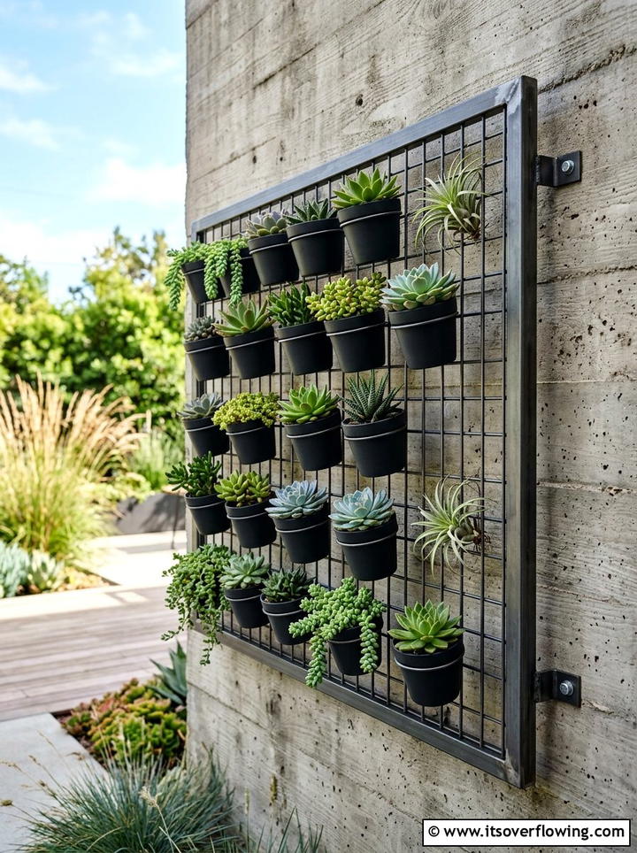 Metal Mesh Grid Planter - 25 small garden ideas with vertical planters