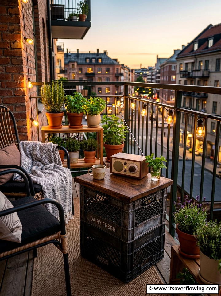Metal Milk Crate Table - 25 upcycled garden ideas with outdoor tables