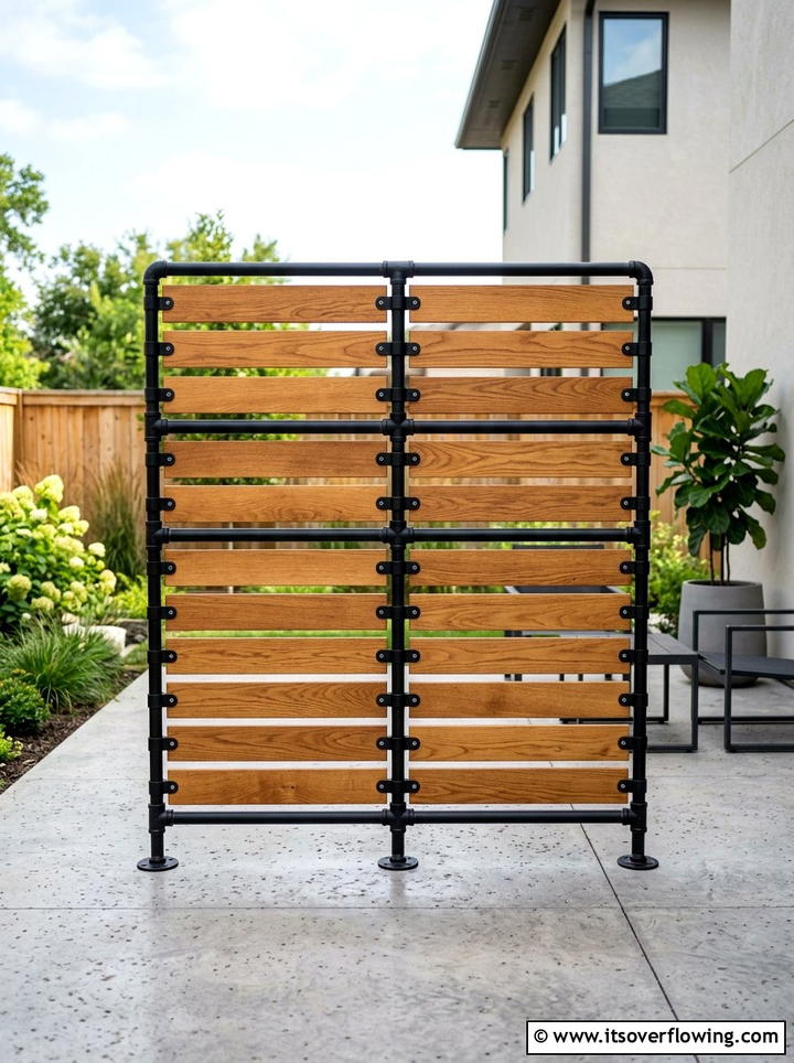 Metal Pipe and Wood Partition - 25 upcycled garden ideas with privacy screens