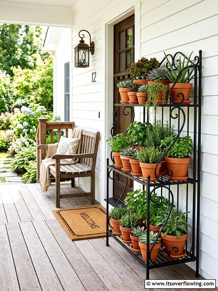 Metal Plant Display - 25 front porch ideas on a budget