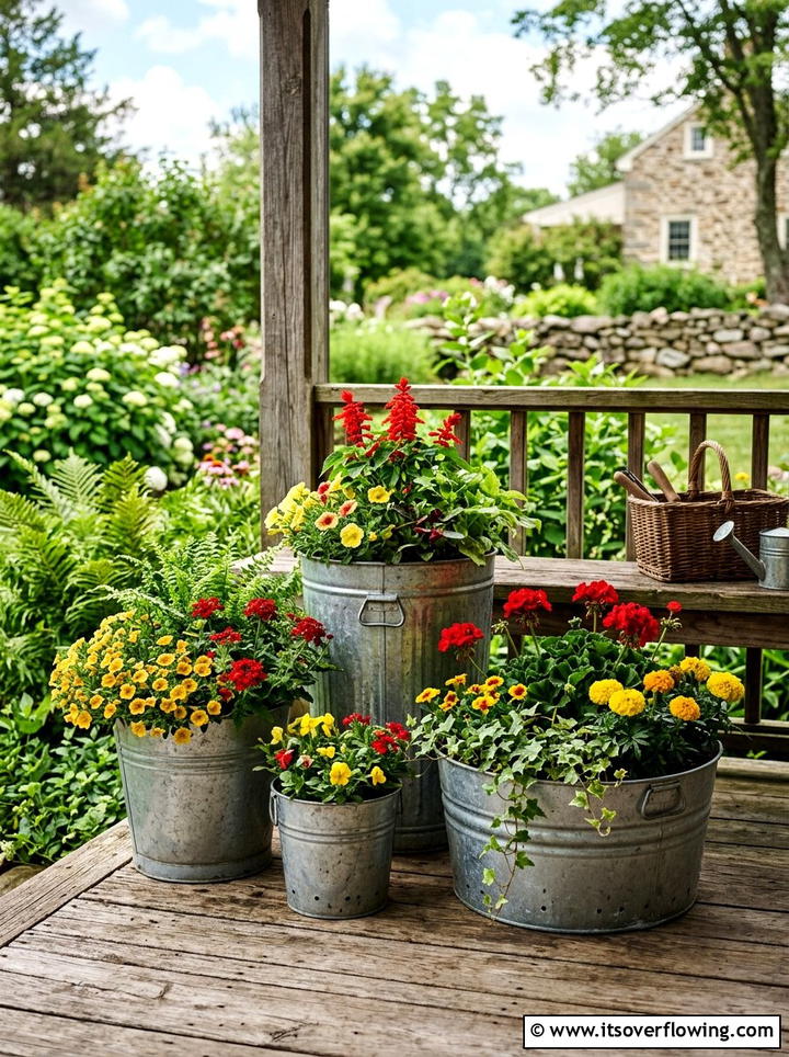 Metal Planter Grouping - 25 backyard ideas with pot clusters