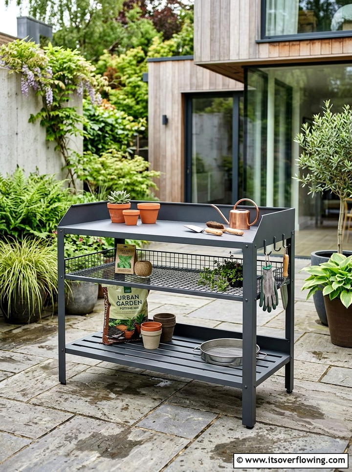 Metal Potting Table - 25 garden ideas with potting bench