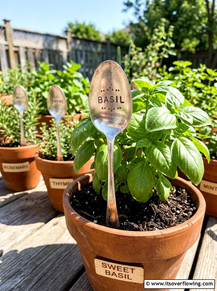 Metal Spoon Plant Marker - 25 recycled garden ideas with recycled metal art