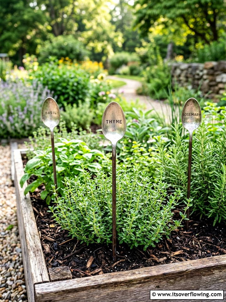 Metal Spoon Stake - 25 upcycled garden ideas with pathway markers