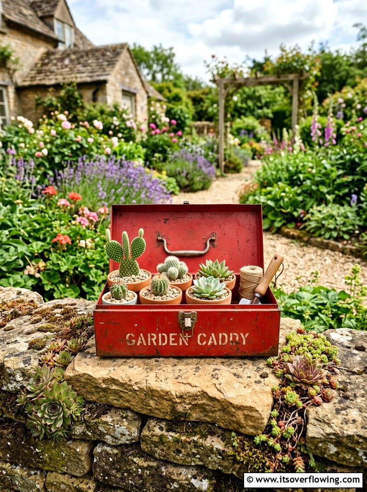 Metal Tool Box Garden Caddy - 25 recycled garden ideas for front yard decor