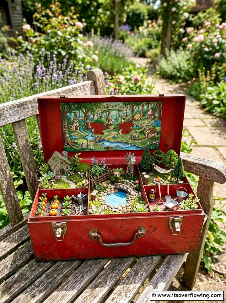 Metal Toolbox - 25 upcycled garden ideas with fairy gardens