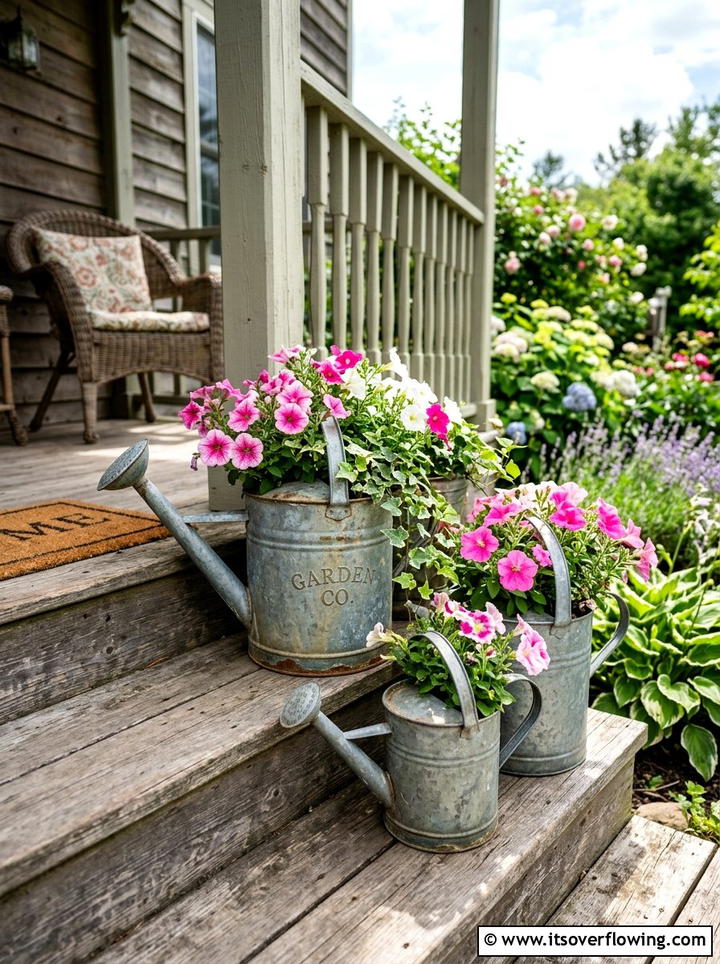 Metal Watering Can Decor - 25 backyard decorating ideas with farmhouse accents