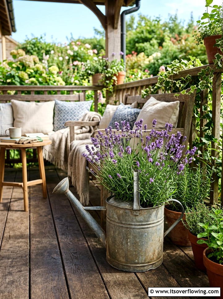Metal Watering Can Planter - 25 upcycled garden ideas with herb planters