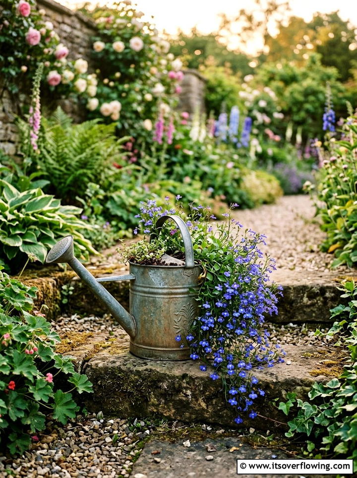 Metal Watering Can Planter - 25 recycled garden ideas for patio decor