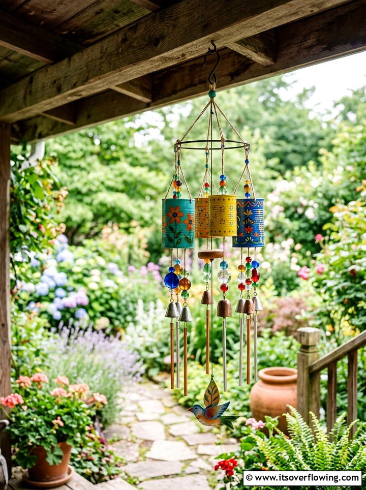 Metal Wind Chime - 25 recycled garden ideas with tin cans