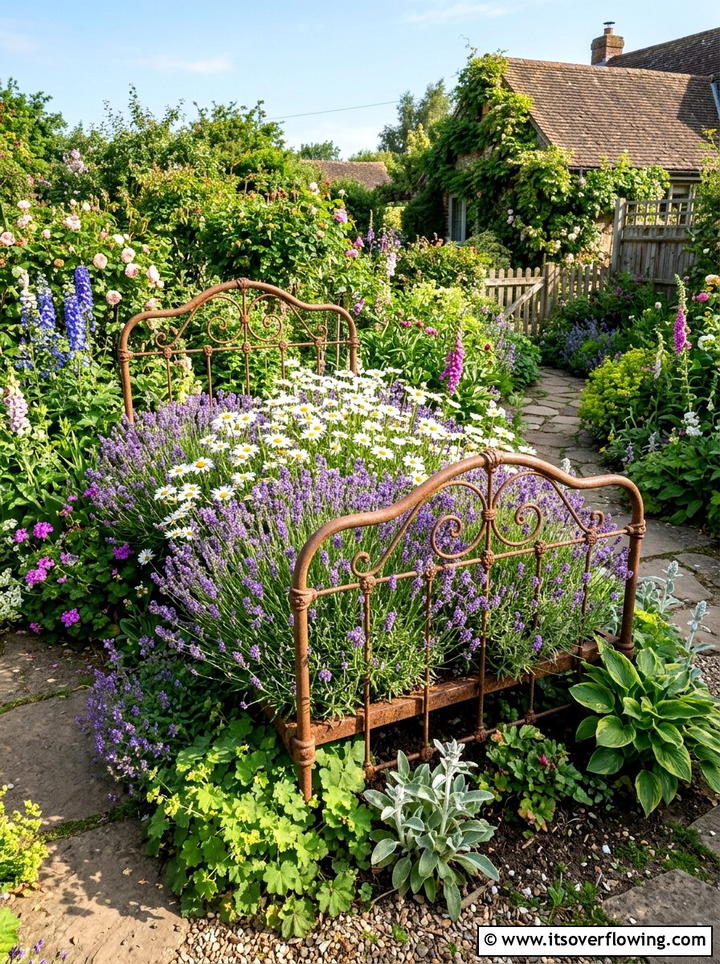 Metal bed frame planter - 25 recycled garden ideas with old furniture