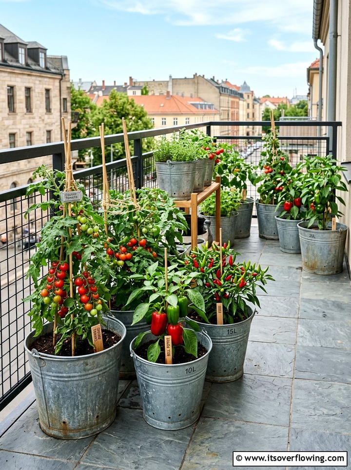 Metal bucket balcony garden - 25 upcycled garden ideas for balconies