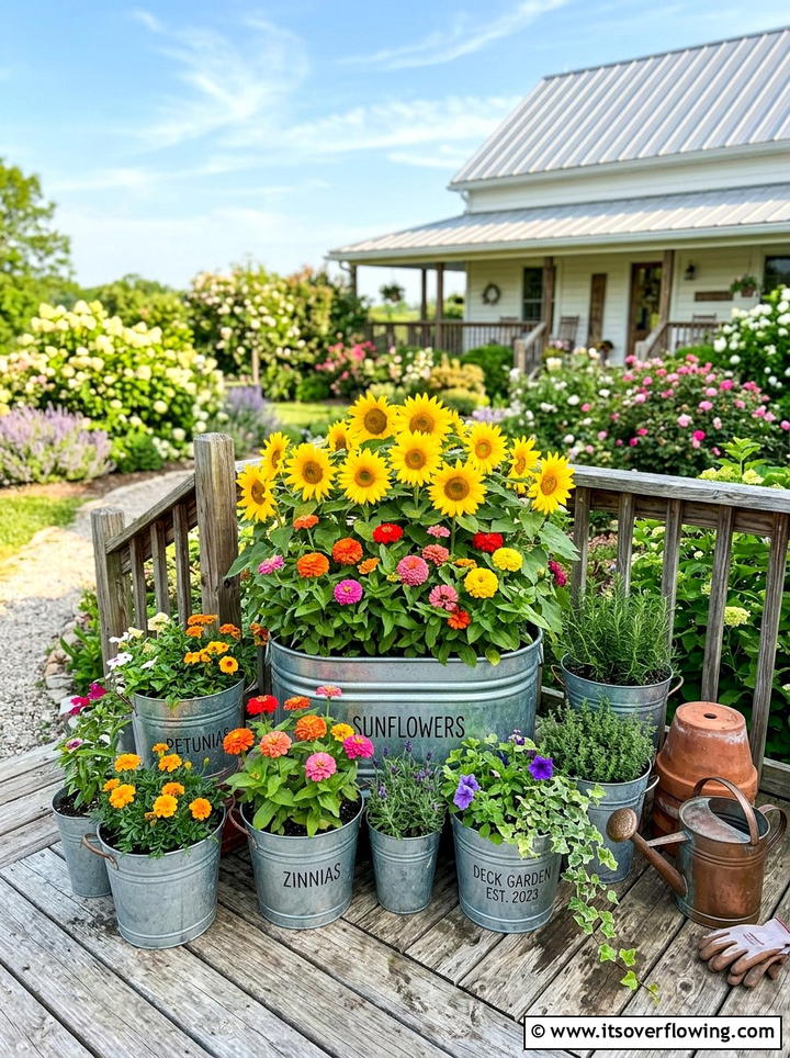 Metal bucket garden - 25 garden design ideas with pot displays