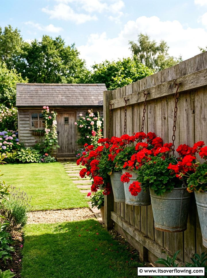 Metal bucket hanging planter - 25 upcycled garden ideas with hanging planters