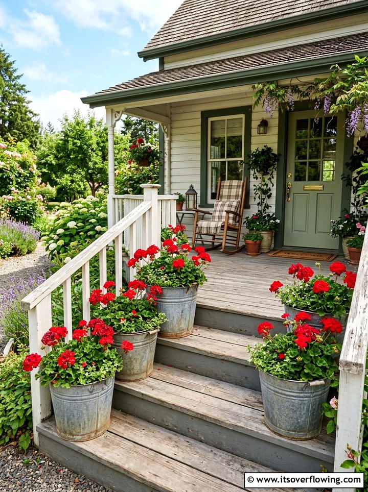 Metal bucket planter - 25 front porch decor ideas with planters