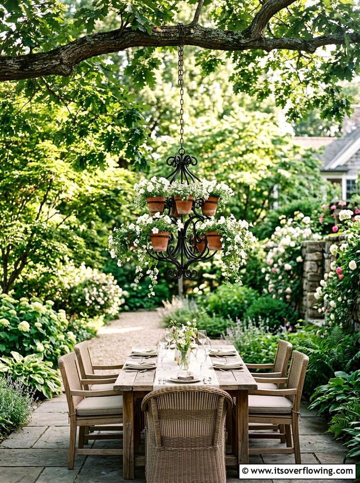 Metal chandelier planter - 25 upcycled garden ideas on a budget