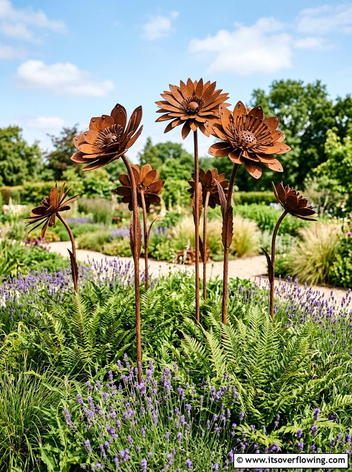 Metal flower sculpture - 25 backyard decorating ideas with garden art