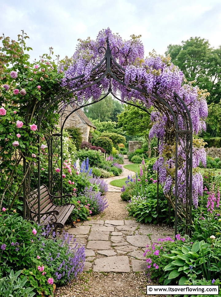 Metal garden archway - 25 backyard ideas with trellis fence