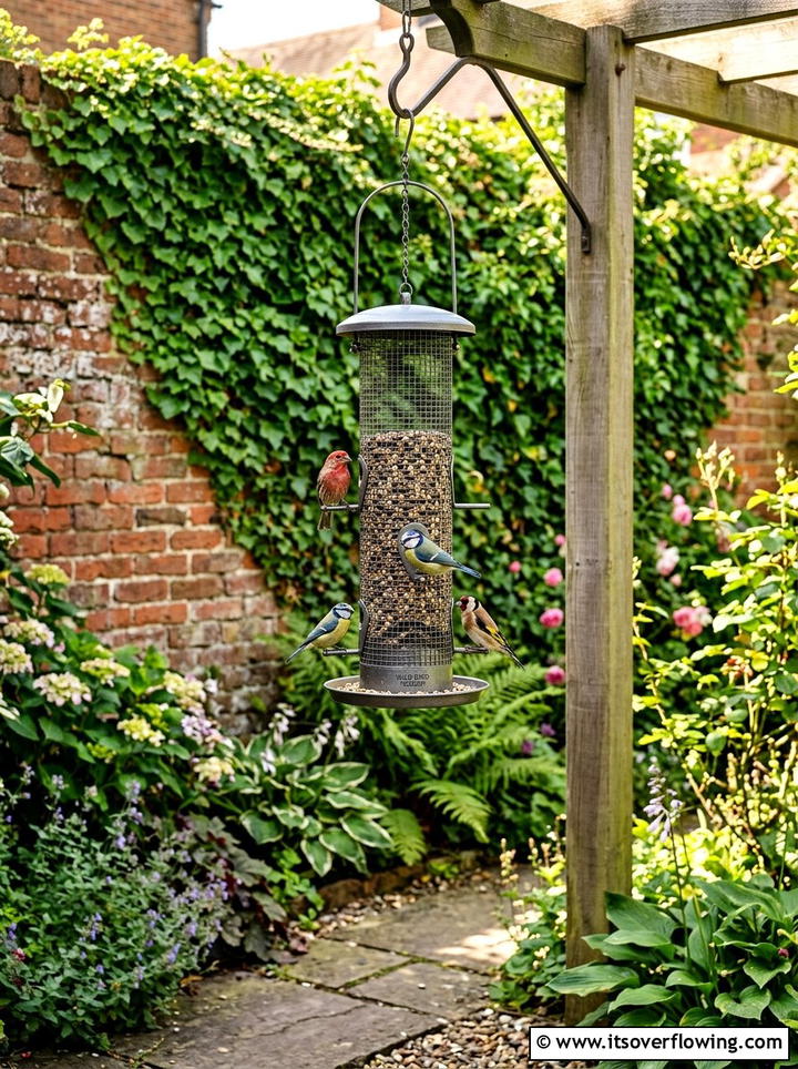 Metal mesh bird feeder - 25 garden decor ideas with feeders