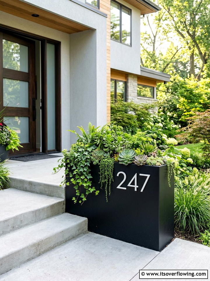 Metal planter with house numbers - 25 front porch ideas with house numbers
