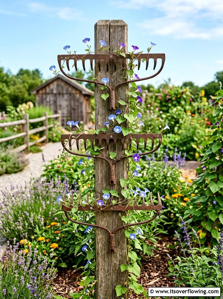 Metal rake - 25 reusing old things ideas for trellis