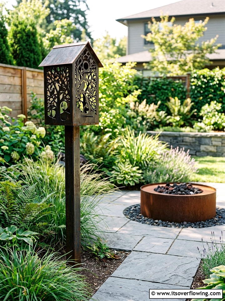 Metal silhouette birdhouse - 25 garden decor ideas with birdhouses