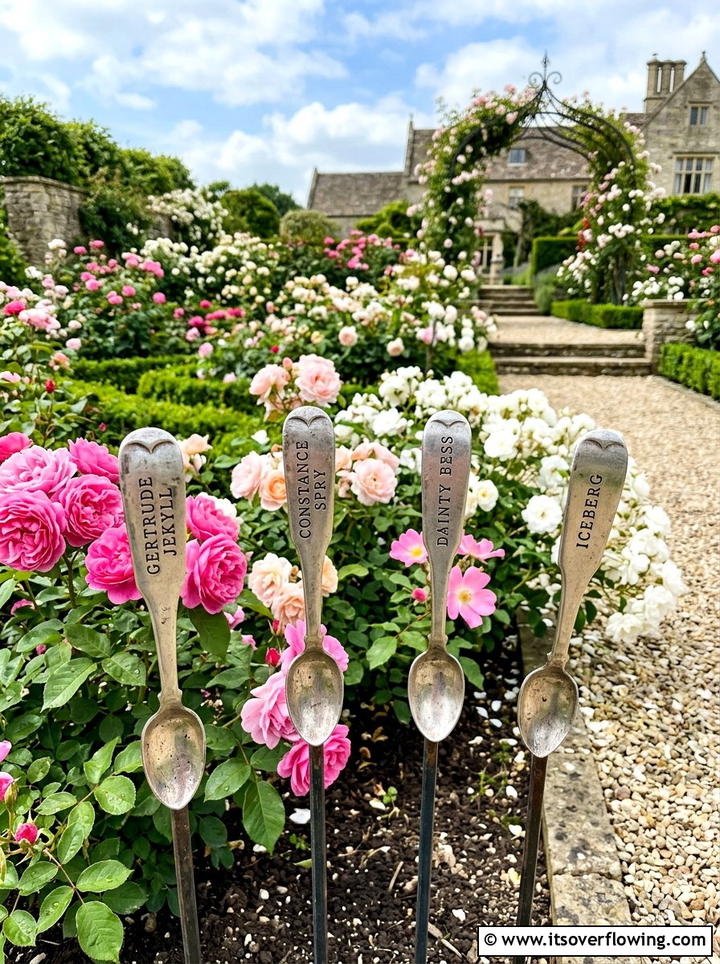 Metal spoon tags - 25 recycled garden ideas with plant labels