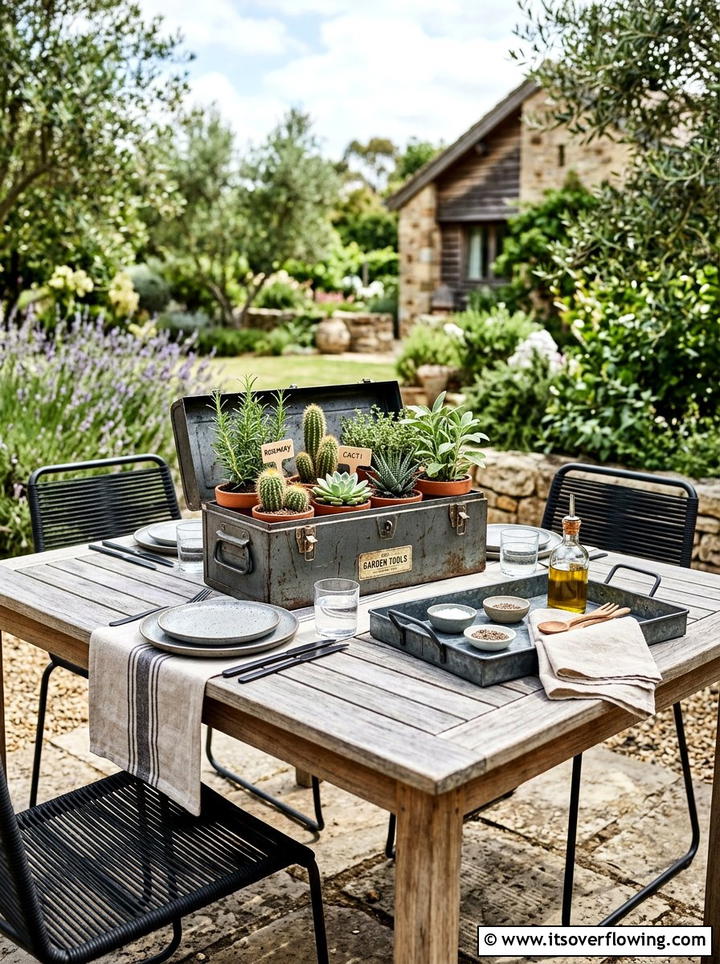 Metal toolbox garden tray - 25 cheap garden ideas with repurposed containers