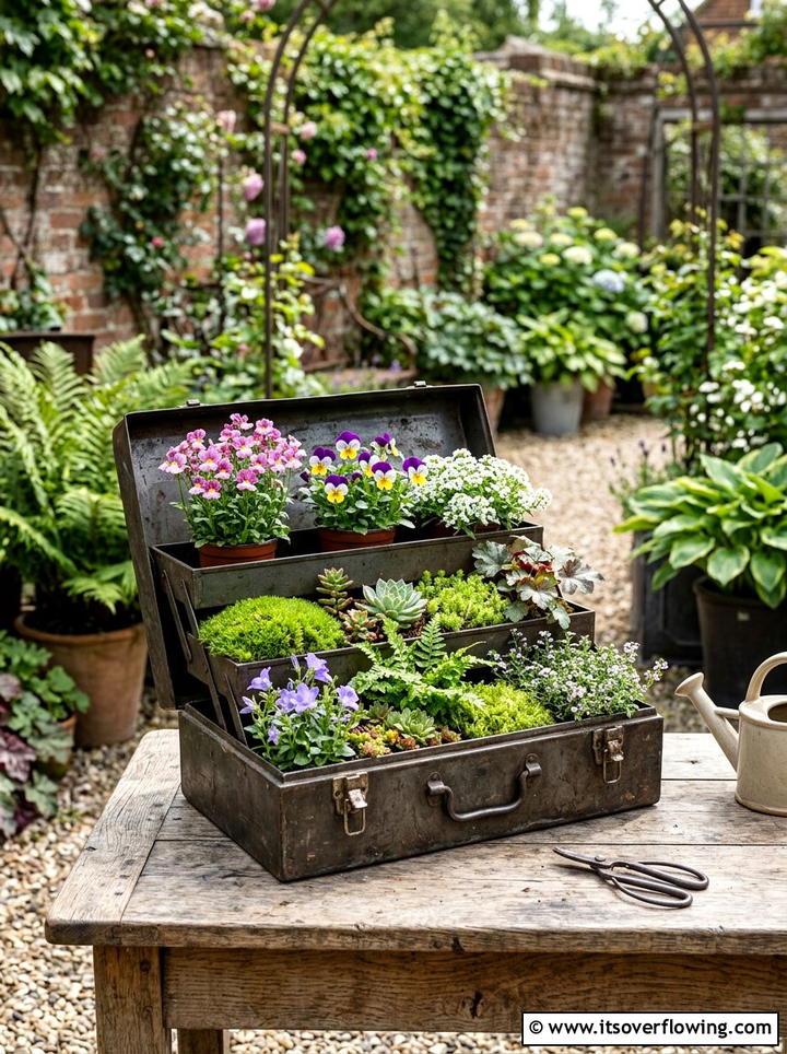 Metal toolbox planter - 25 reusing old things ideas for vertical garden
