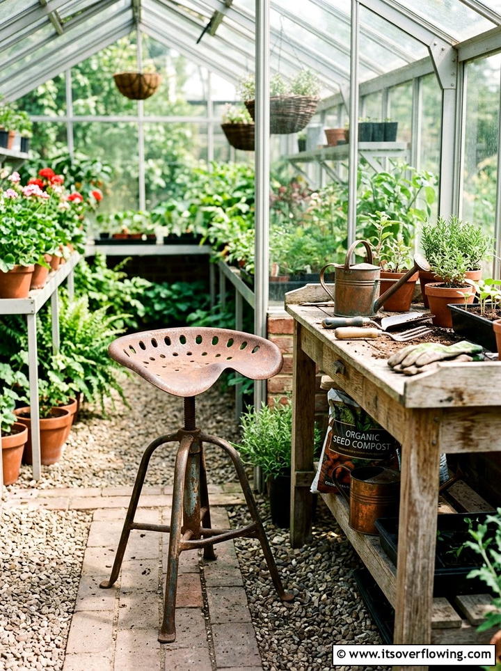 Metal tractor seat stool - 25 garden decor ideas with rustic accents