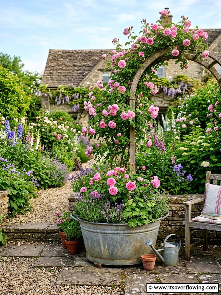 Metal tub rose garden - 25 upcycled garden ideas with old tubs