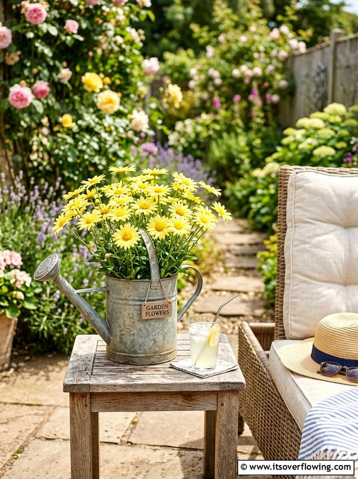 Metal watering can flower pot - 25 upcycled garden ideas for sunny spaces