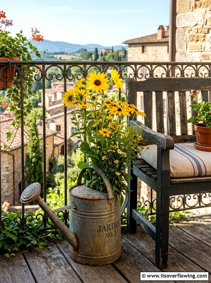 Metal watering can planter - 25 upcycled garden ideas for balconies