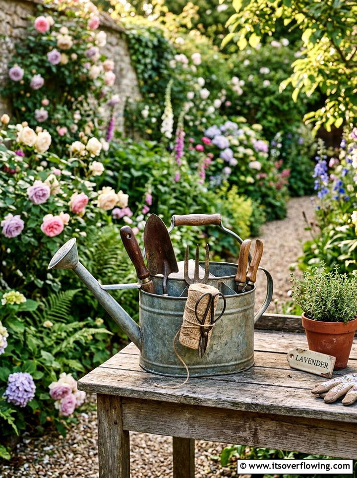 Metal watering can tool storage - 25 upcycled garden ideas with tool storage
